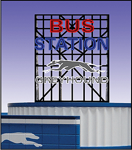 Greyhound Bus Station Animated Neon Billboard -- 2-7/8" x 3-3/8"  7.3 x 8.6cm