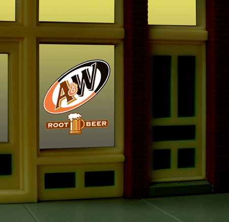 Animated Neon Window Sign -- A&W Rood Beer Fits HO & O Scales 13/16 x 29/32"