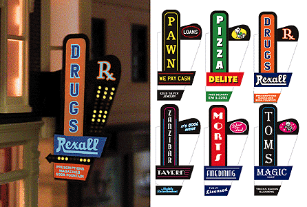 Animated Multi-Graphic Vertical Neon Sign Kit w/6 Overlays -- Downtown Series #1 - Left