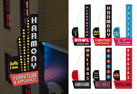 Animated Multi-Graphic Vertical Neon Sign Kit w/6 Overlays -- Downtown Series #2 - Left - Large