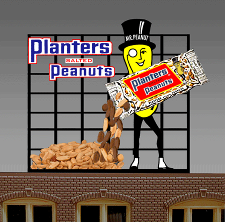 Animated Neon Billboard -- Planters Peanuts w/Mr. Peanut Large for HO & O 4 x 4-1/2"  10.2 x 11.4cm