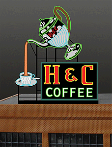 H & C Coffee Animated Neon Billboard -- 3-5/16 x 4"  8.4 x 10.2cm