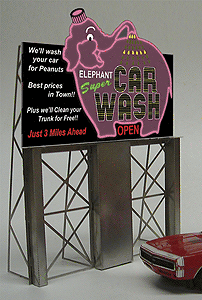 Animated Neon Billboard w/Photo Etched Stanless Steel Support Structure -- Elephant Super Car Wash