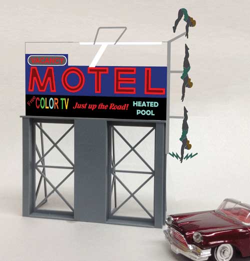 Motel Animated Neon Billboard - Light Works USA -- Large for HO & O Scales 5 x 6"  12.7 x 15.2cm-2