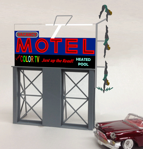 Motel Animated Neon Billboard - Light Works USA -- Large for HO & O Scales 5 x 6"  12.7 x 15.2cm-1