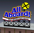 All Aboard Customizable Animated Rooftop Billboard - Light Works USA -- Large for HO & O Scales 3-7/8 x 5"  9.9 x 12.7cm