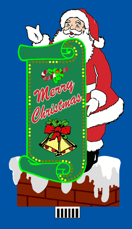 Merry Christmas Santa Animated Neon Sign -- Large for HO and O Scales: 3-1/8 x 5-1/2"  7.9 x 14cm