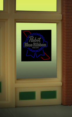Pabst Beer Flashing Neon Window Sign - Light Works USA(TM) -- For HO/O Scales 2 x 2-3/16"  5.1 x 2.2cm