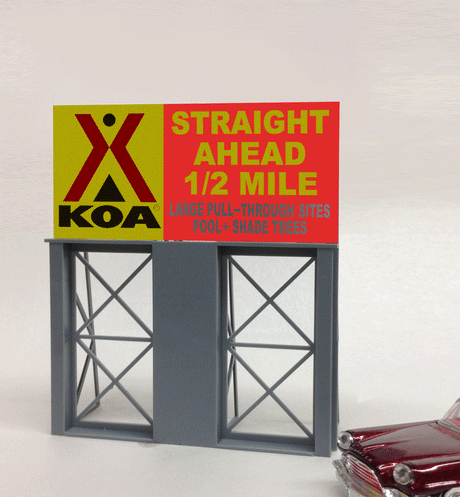 Kampgrounds of America (KOA) Animated Neon Billboard - Light Works USA -- Large for HO and O Scales 4-5/16 x 5-1/8"  10.9 x 13cm