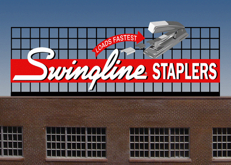 Swingline Staplers Animated Neon Billboard -- Large for HO & O Scales - 6-7/8 x 2-11/16"  17.5 x 6.9cm-1