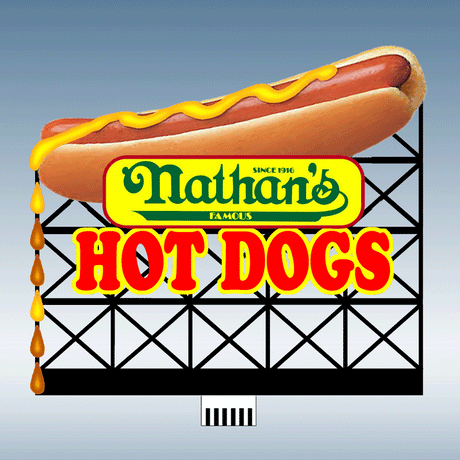 Nathan's Hot Dogs Animated Neon Billboard -- Large for HO and O Scales 4-3/8 x 3-7/8"