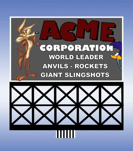 Acme Corporation Animated Neon Sign with Wile E. Coyote and the Road Runner -- Large for HO and O Scales - 4 x 4"  10.2 x 10.2cm