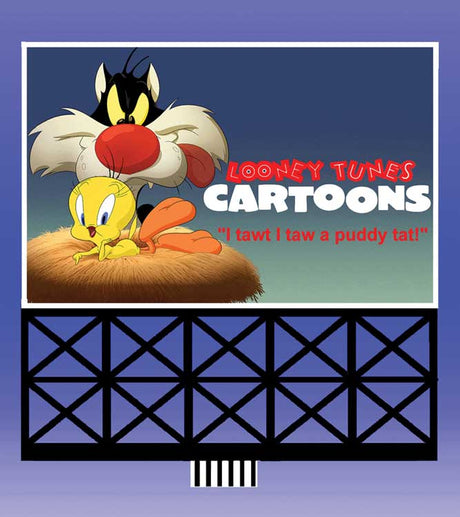 Looney Tunes Sylvester & Tweety Animated Neon Billboard -- Large for HO and O Scales - 4 x 4" 10.2 x 10.2cm