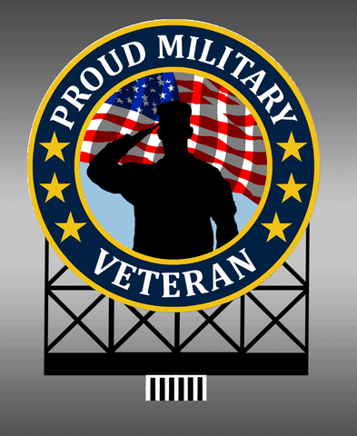 Proud Military Veteran Animated Neon Billboard - Light Works USA -- Large for HO & O Scales - 3-5/8 x 4-3/8" 9.1 x 11.2cm