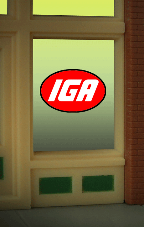 IGA Flashing Neon Window Sign - Light Works USA(TM) -- For HO & O Scales 7/8 x 5/8" 2.1 x 1.6cm