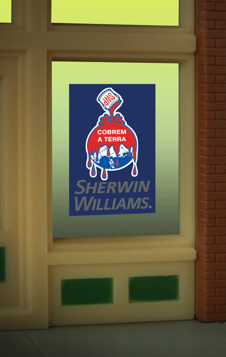 Sherwin Williams Flashing Neon Window Sign - Light Works USA -- For HO & O Scales 5/8 x 1"  1.65 x 2.5cm