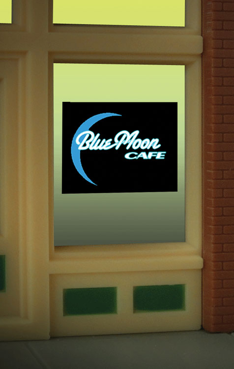 Blue Moon Cafe Flashing Neon Window Sign - Light Works USA -- 7/8 x 5/8"  2.3 x 1.6cm