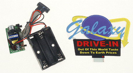 Animated Neon Billboard -- Galaxy Drive-In w/Animated Rings, Arrows & Planet - 3-1/4 x 4"  8.3 x 10.2c