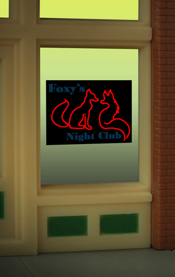 Foxy's Night Club Animated Neon Window Sign -- For HO & N Scales - 1 x 3/4"  2.5 x 1.9cm