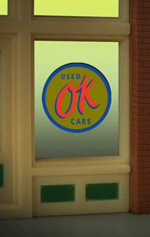 OK Used Cars Animated Neon Window Sign -- Large for HO & O Scales