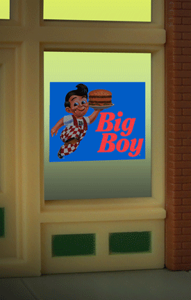 Big Boy Animated Neon Window Sign -- Oversized Clear Background for HO & O  - Cut to as small as 7/8"  2.3cm Squ