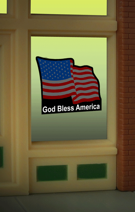 U.S. Flag Animated Neon Window Sign -- Oversized Clear Background for HO, O, Cut to as small as 7/8" 2.3cm Sq.-1