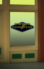 Goodyear Flashing Neon Window Sign - Light Works USA -- Oversized Clear Background - Cut to as small as 7/8" 2.3cm Diameter