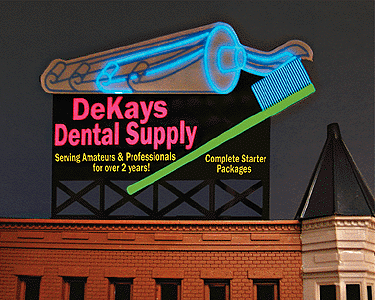 Animated Neon Billboard -- DeKays Dental Supply   Medium 2.6 x 1.75"