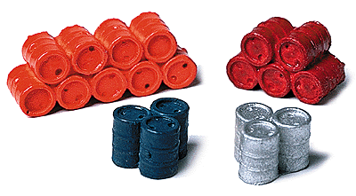 55-Gallon Oil Drums (One-Piece, Painted Plaster Castings) -- Stacked - Four Assorted Colors