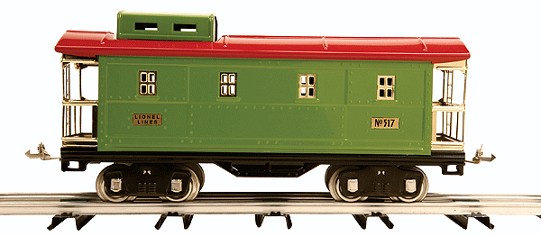 Tinplate Standard Gauge Illuminated Caboose -- No.517 (Pea Green, red)
