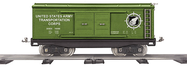 No. 214 1-1/2-Door Boxcar - 3-Rail Standard Gauge - Ready to Run -- US Army Transportation Corps (olive, USATC Logo)-1