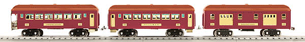 Lionel Corp. #309 Passenger Set - 3-Rail Standard Gauge - Ready to Run -- 1 Each Baggage, Coach, Observation Lionel Electric RR (maroon, Terra Cotta)