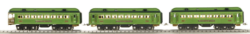 Lionel Corp. Stephen Girard Set - 3-Rail Standard Gauge - Ready to Run -- Lionel Lines 2 Coaches & Observation (2-Tone Green, brass)