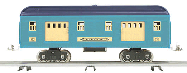 Lionel Corp. No. 339 Heavyweight Baggage - 3-Rail - Ready to Run -- Central Railroad of New Jersey #332 "Barnard" (2-Tone Blue)