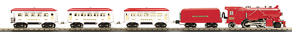 Lionel Corp. 249E Christmas Steam Passenger Set - 3-Rail w/Proto-Sound 3.0 -- 2-4-2 Loco, 3 Cars, 31 x 51" RealTrax Oval, Power Pack w/Wireless Control