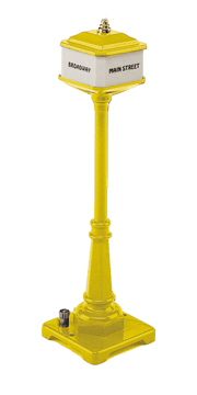 Lionel Corp. American Flyer #2013 Corner Street Lamp/Sign - Operating -- Intersection of Broadway & Main St. (yellow) 7-1/2"  19.1cm Tall-1