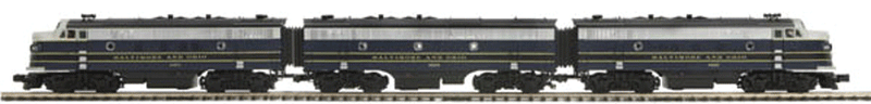 Premier Diesel EMD F3 A-B-A Set w/Proto-Sound(R) 2.0 & Scale Wheels - 3-Rail -- 2 Powered A Units, Unpowered B Unit Baltimore & Ohio (blue, gray, black)