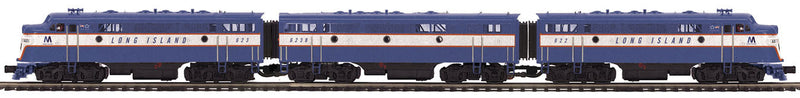 EMD F7 A-B-A Set w/Proto-Sound 3.0, Hi-Rail Wheels - 3-Rail - Premier -- Long Island #622, 623, 623B (blue, white, red)