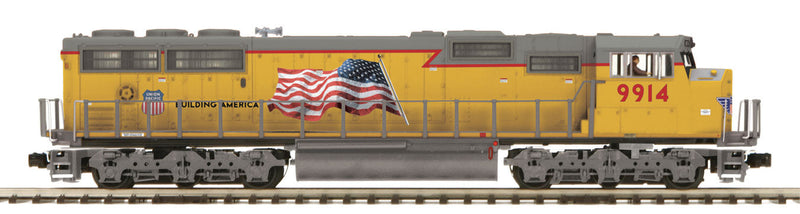 EMD SD60M - 3-Rail w/Hi-Rail Wheels, Proto-Sound 3.0 - Premier(R) -- Union Pacific (Armour Yellow, gray, Large US Flag & Building America Logo)