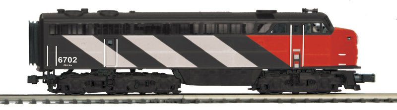 Fairbanks-Morse C-Liner - 3-Rail w/Hi-Rail Wheels, Proto-Sound 3.0 - Premier -- Canadian National #6702 (Stripe Scheme, black, white, red)