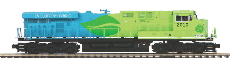GE ES44AC - 3-Rail w/Proto-Sound 3.0 & Hi-Rail Wheels - Premier(R) -- General Electric #2010 (Hybrid Demonstrator, blue, green)