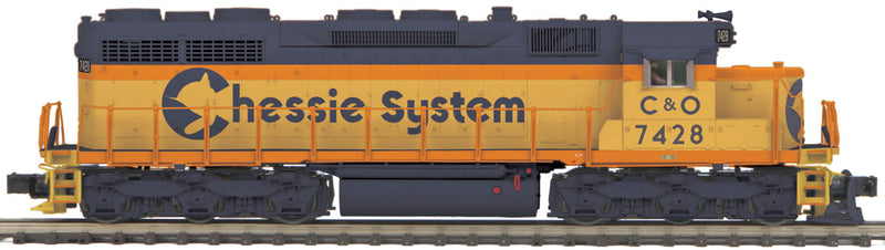 EMD SD35 - 3-Rail w/Proto-Sound 3.0 & Hi-Rail Wheels - Premier(R) -- Chessie System C&O #7428 (yellow, orange, blue)