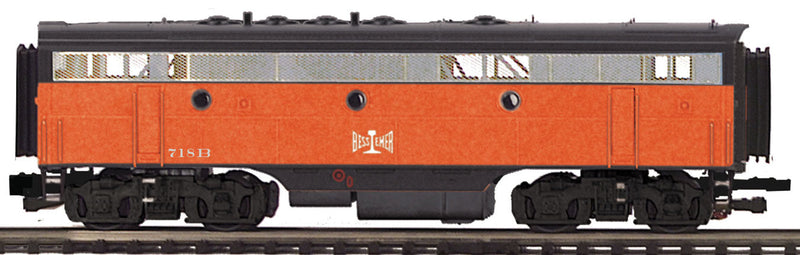 EMD F7B - Unpowered - 3-Rail w/Hi-Rail Wheels - Premier(R) -- Bessemer & Lake Erie #718B (orange, black)