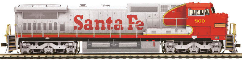 Premier Diesel GE Dash 8 w/Proto-Sound 2.0, DCS(TM) & Smoke -- Hi-Rail Wheels Santa Fe (Warbonnet, silver, red)