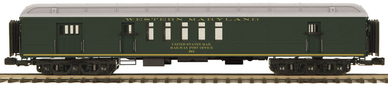 70' Madison Heavyweight Railway Post Office - 3-Rail - Ready to Run - Premier -- Western Maryland (green, yellow, silver)