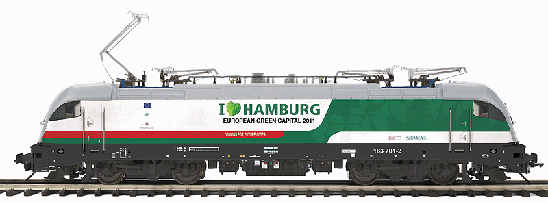 Taurus 3 ES-64-U4 Electric w/Proto-Sound 3.0 - 3-Rail - Premier -- Train of Ideas (RTS; white, green, red, gray; "I Love Hamburg" Slogan)