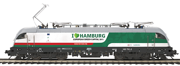 Taurus 3 ES-64-U4 Electric Unpowered - 3-Rail - Premier -- Train of Ideas (RTS; white, green, red, gray; "I Love Hamburg" Slogan)