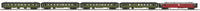 OCEM 5-Car Passenger Set, Hi-Rail Wheels - 3-Rail - Ready to Run - Premier -- French National Railways SNCF (maroon Baggage, green Coaches)
