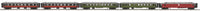 OCEM 5-Car Passenger Set, Hi-Rail Wheels - 3-Rail - Ready to Run - Premier -- PLM (maroon RPO, green Coach & Combine, 2 red & black Coaches)