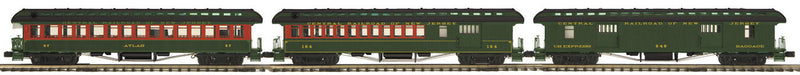 64' Wood Passenger Add-On 3-Car Set - 3-Rail - Ready to Run - Premier(R) -- Central Railroad of New Jersey (green, orange)